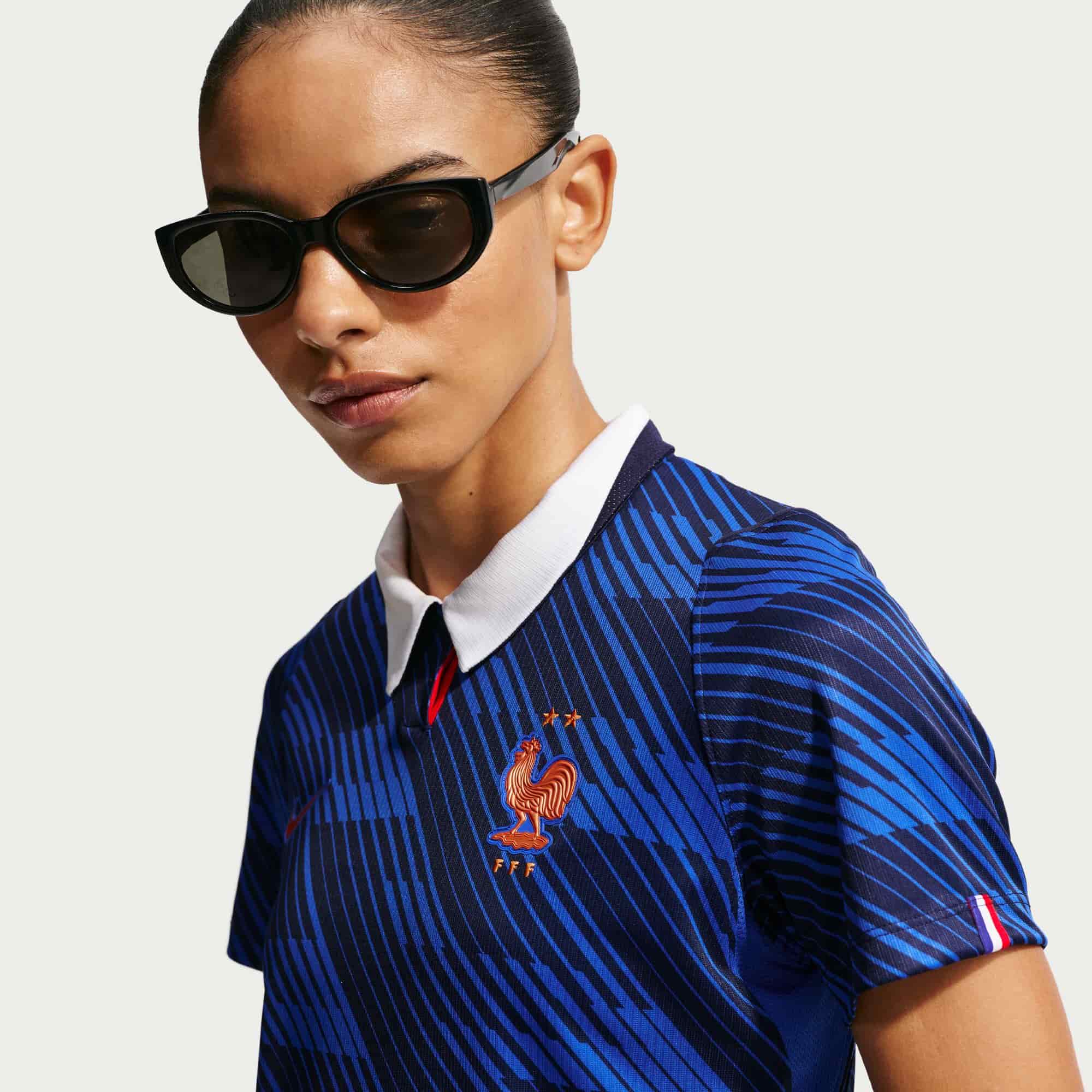 France 2026 Stadium Home Jersey Women upper body view with official France crest