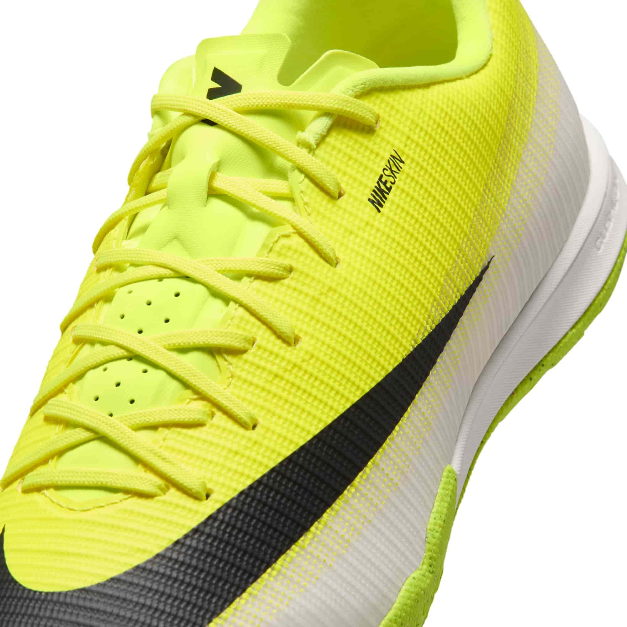 Nike Mercurial Vapor 17 Academy IC indoor court soccer shoes in volt yellow and black.