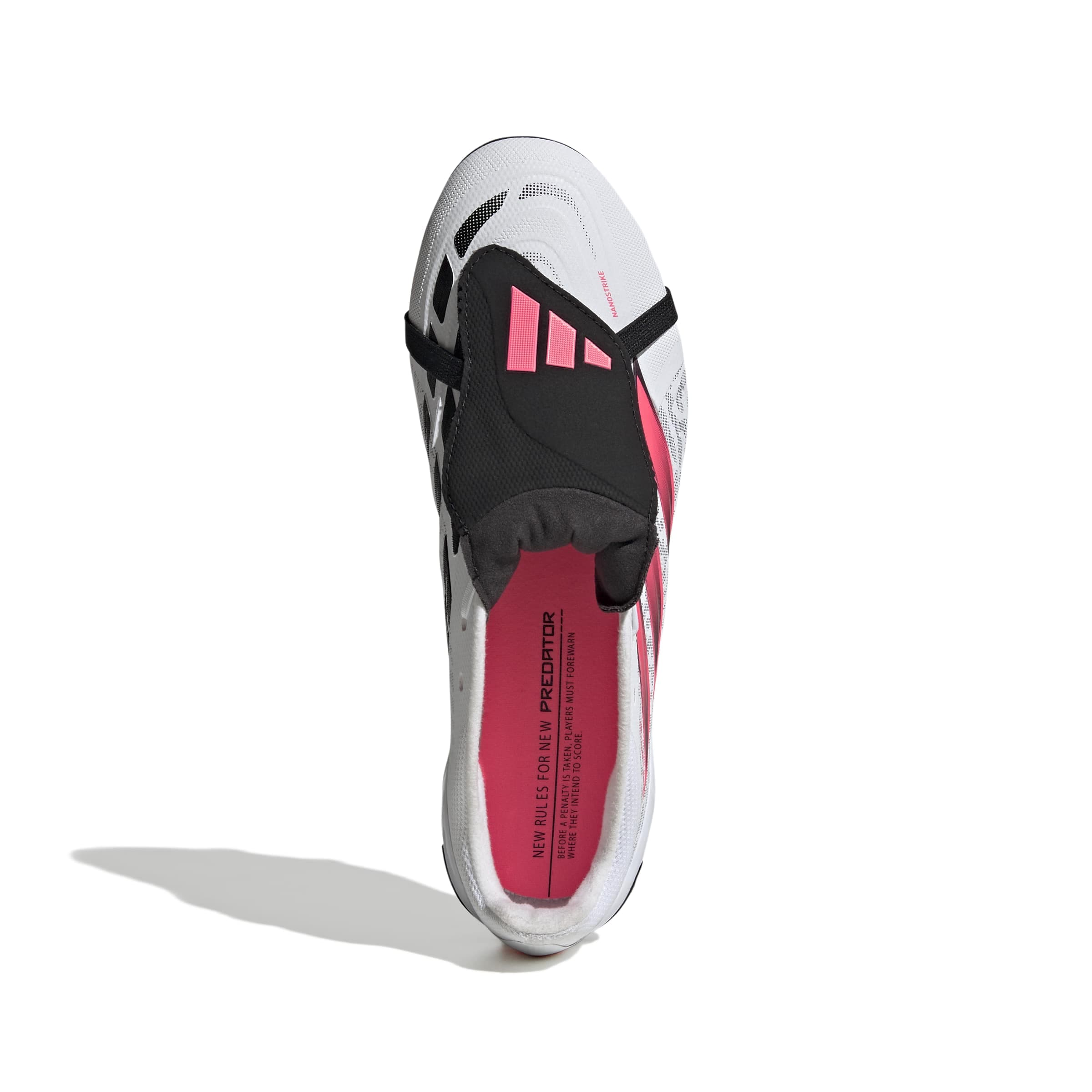 adidas Predator League Fold-Over Tongue FG soccer cleats in white, pink and black with classic fold-over tongue