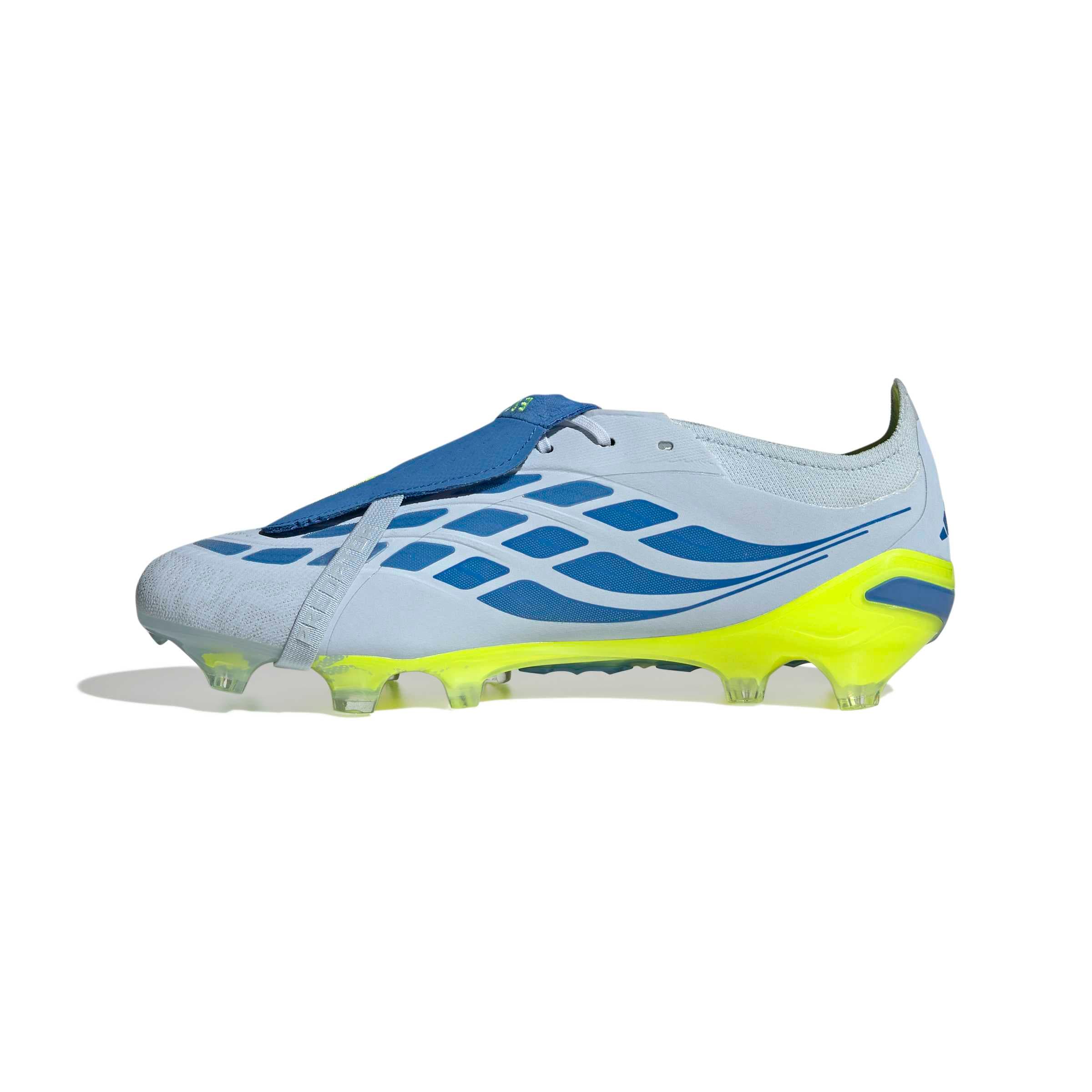 adidas Predator Elite Fold-Over Tongue FG white blue yellow firm ground soccer cleats side view