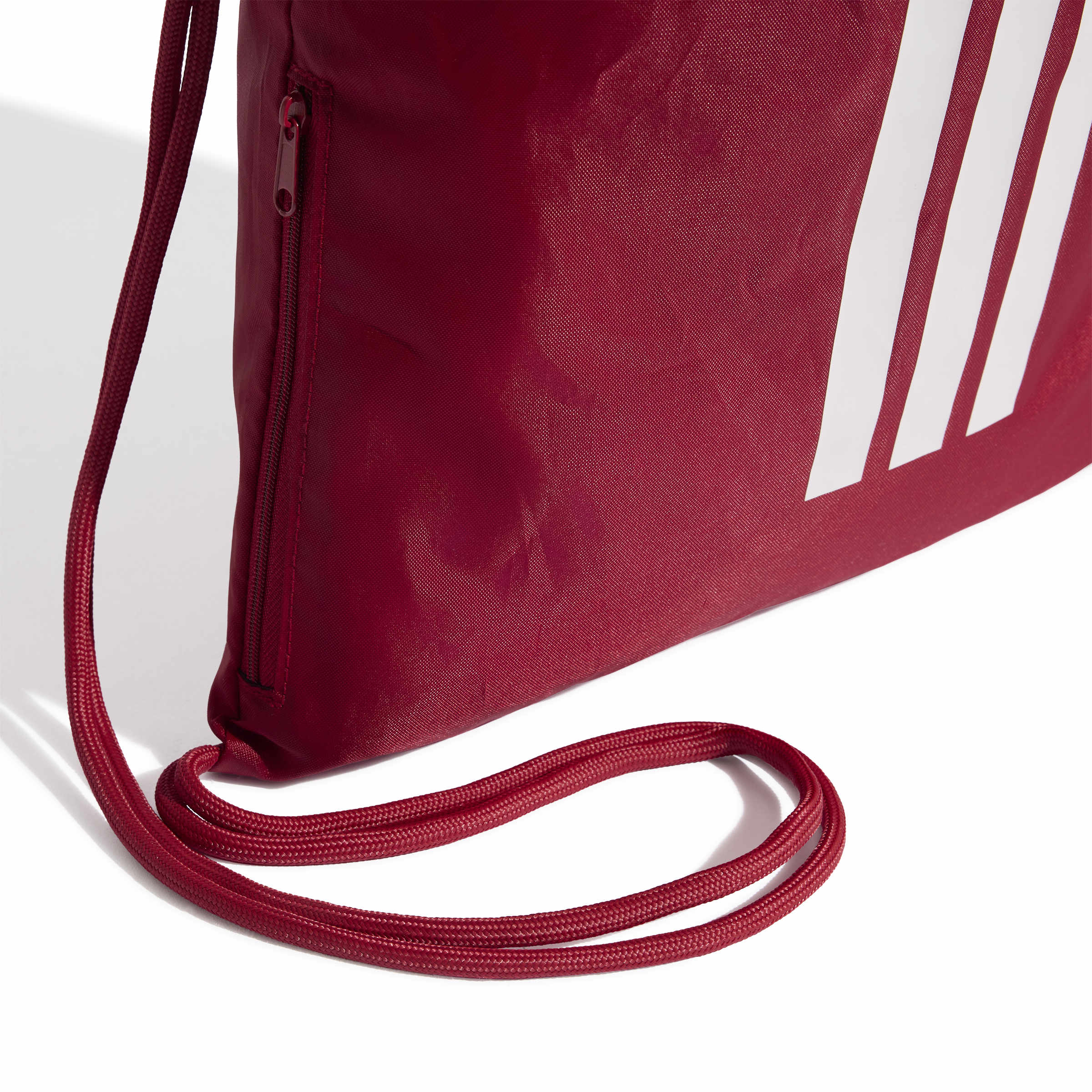 Liverpool FC Gym Sack side detail with white adidas 3-Stripes and cord straps