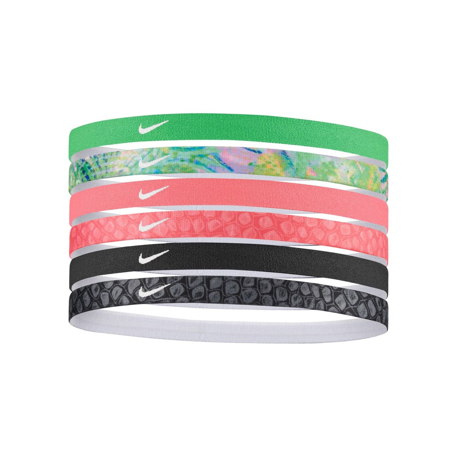 Nike Printed Headbands 6PK Headbands Nike Green / Orange ONE SIZE