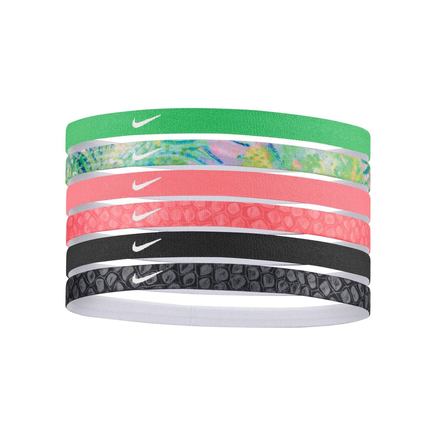 Nike Printed Headbands 6PK Headbands Nike Green / Orange ONE SIZE