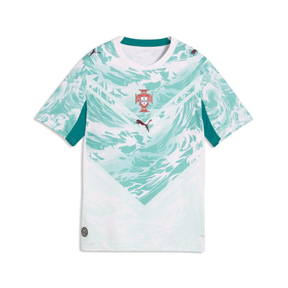 Portugal 2026 Away Jersey Youth front view in white and lagoon green with Portugal crest