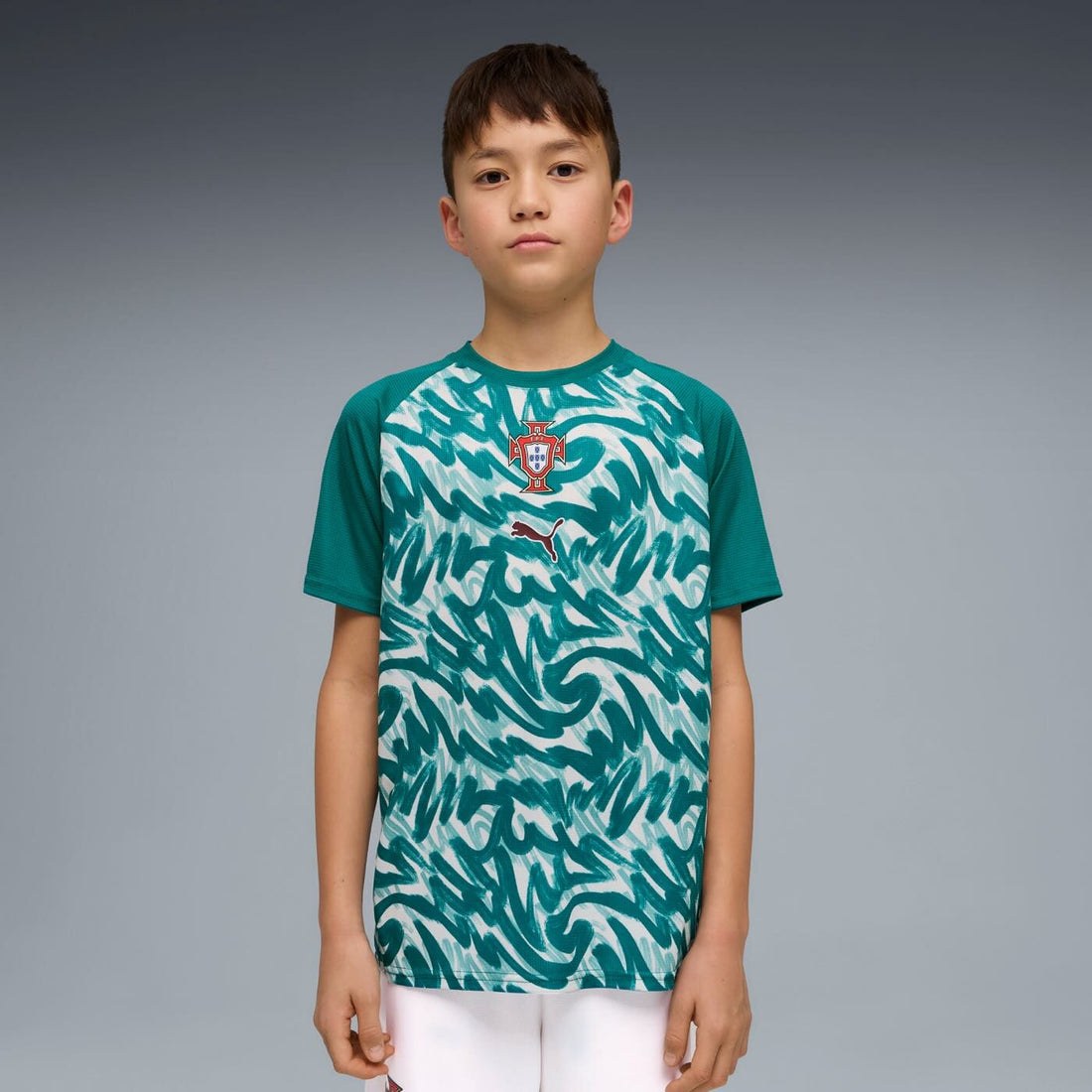 Portugal Warm Up Training Top Youth front view worn by young model