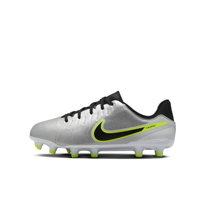 Nike Jr. Tiempo Legend 10 Academy MG multi-ground soccer cleats for kids in FlyTouch Lite leather with conical studs for enhanced traction.