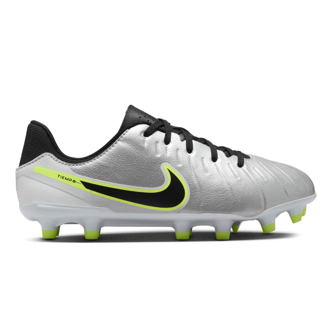 Nike Jr. Tiempo Legend 10 Academy MG multi-ground soccer cleats for kids in FlyTouch Lite leather with conical studs for enhanced traction.