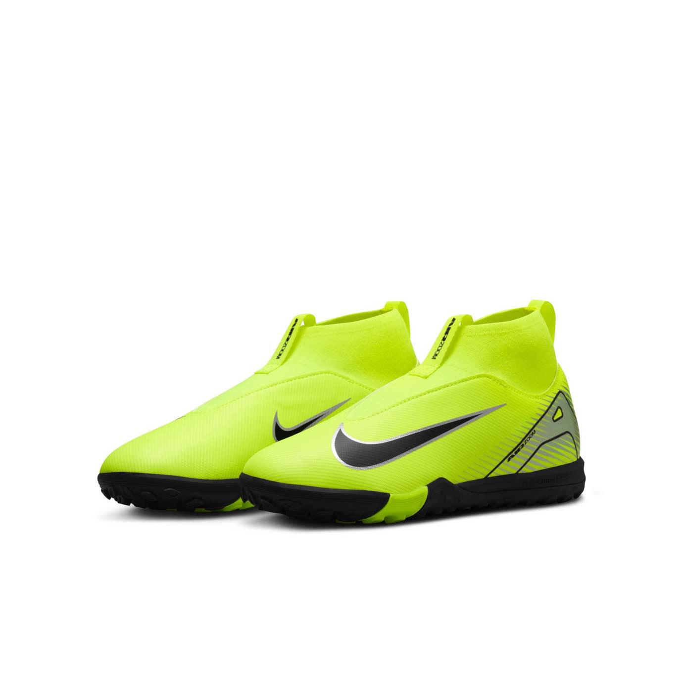 Nike Jr. Mercurial Superfly 10 Academy TF high-top soccer shoes for kids, with Air Zoom and NikeSkin for precision on turf fields.