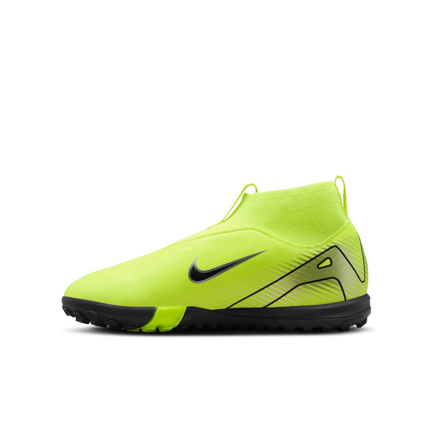 Nike Jr. Mercurial Superfly 10 Academy TF high-top soccer shoes for kids, with Air Zoom and NikeSkin for precision on turf fields.