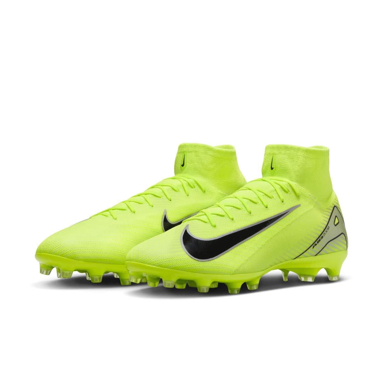 Nike Mercurial Superfly 10 Pro AG-Pro high-top soccer cleats for artificial grass surfaces, featuring Air Zoom and Flyknit technology.