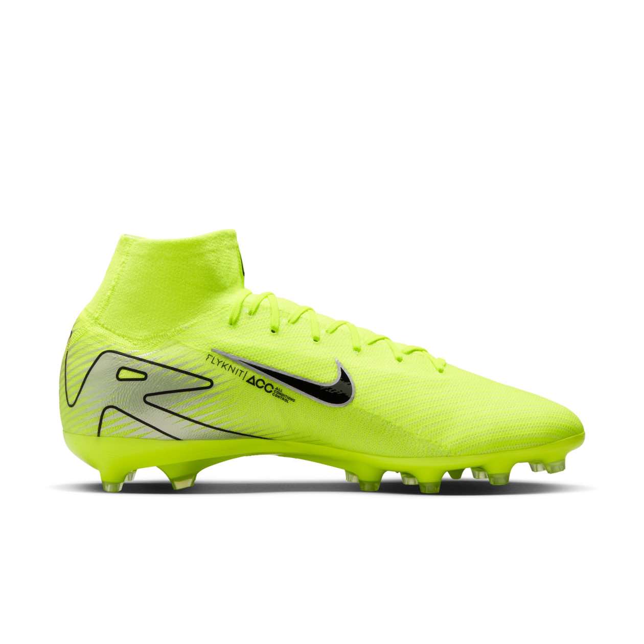 Nike Mercurial Superfly 10 Pro AG-Pro high-top soccer cleats for artificial grass surfaces, featuring Air Zoom and Flyknit technology.