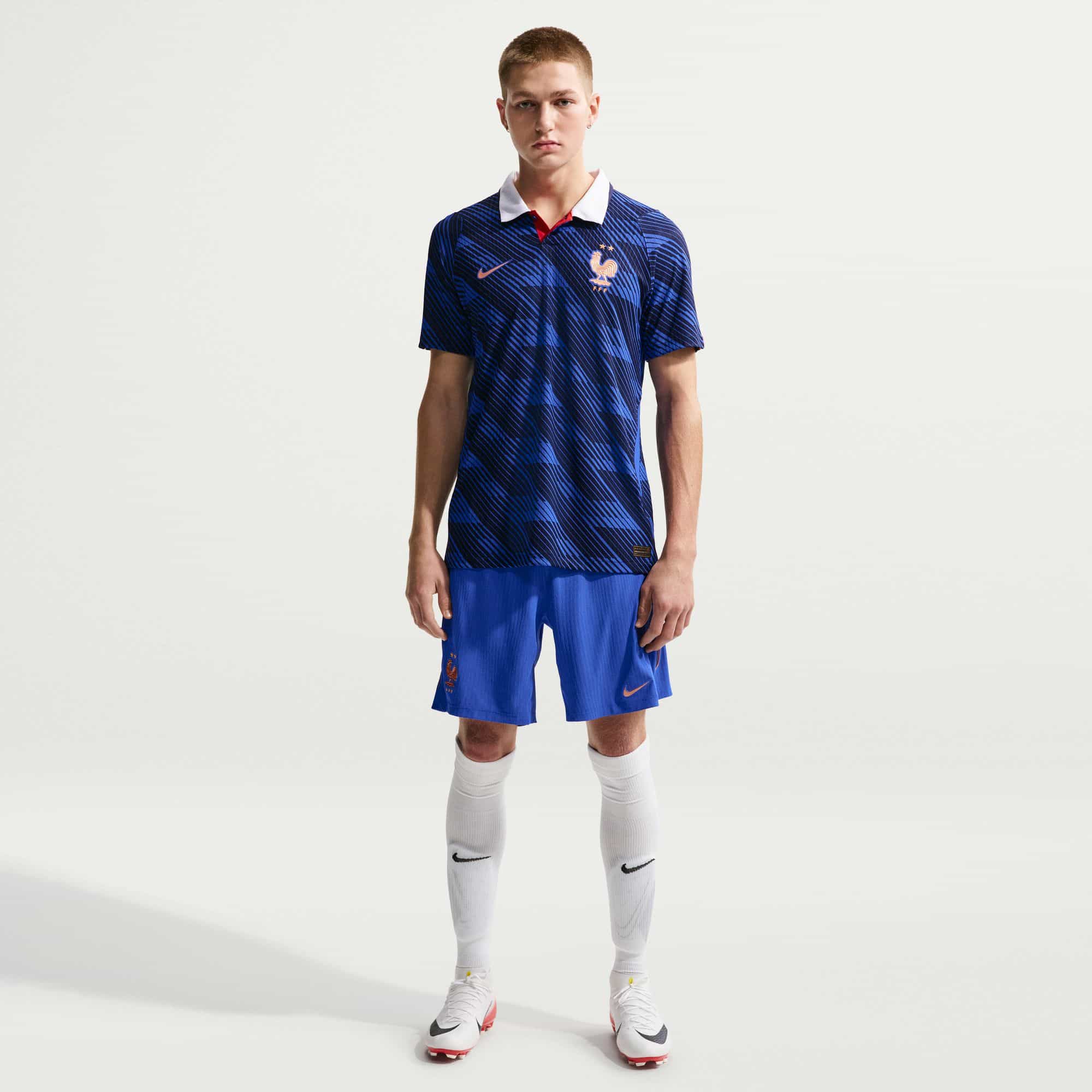 France 2026 Match Home Jersey worn by model with ball