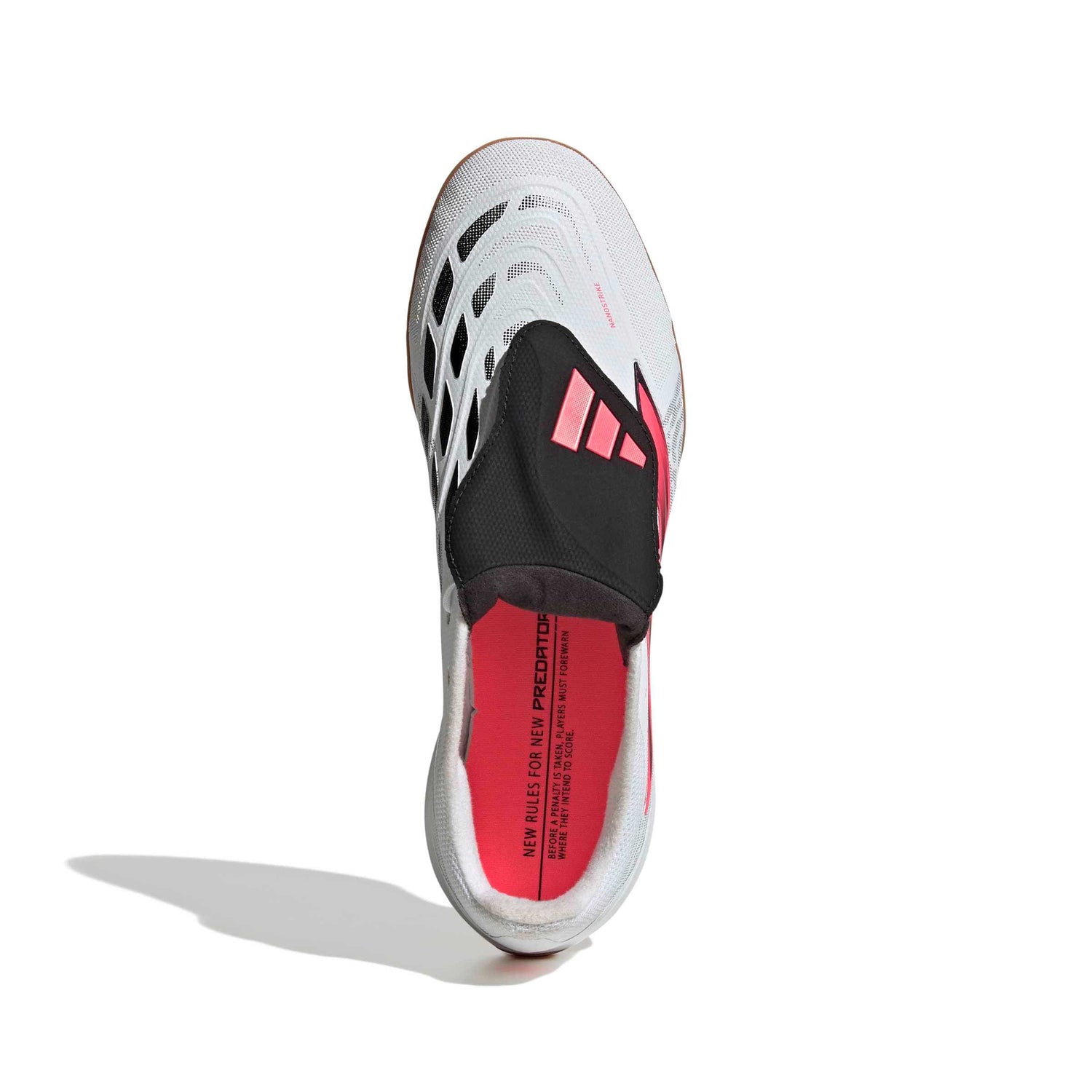 adidas Predator League Fold-Over Tongue IC indoor soccer cleats in white, pink and black with rubber court outsole