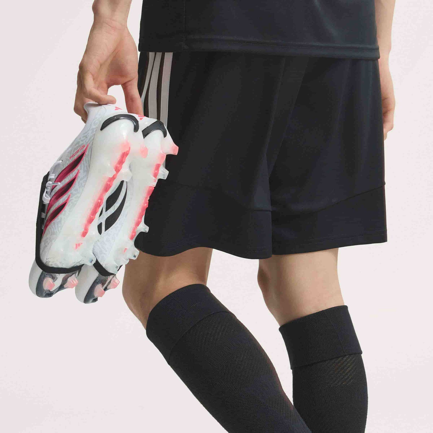 adidas Predator Pro Fold-Over Tongue FG soccer cleats in white, pink and black with firm-ground studded outsole