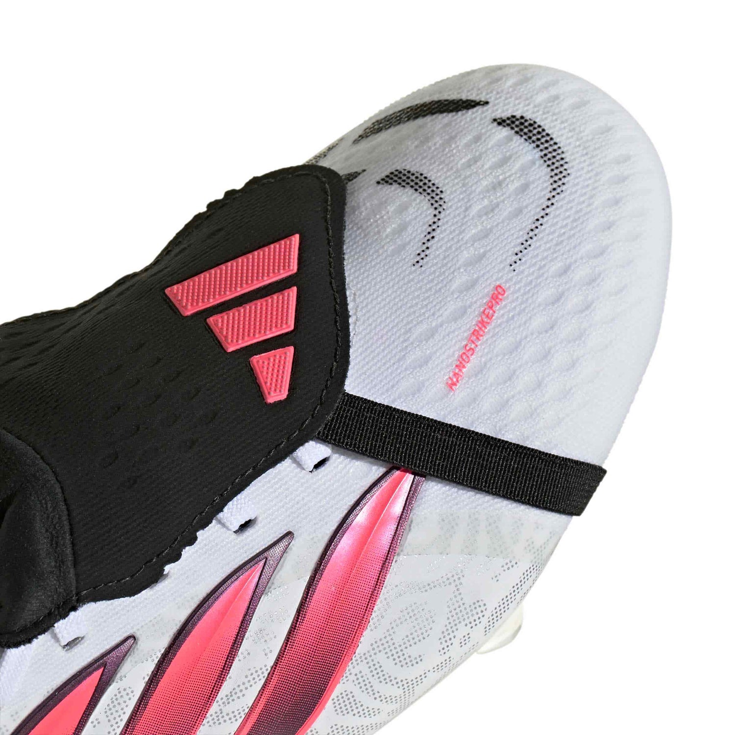 adidas Predator Pro Fold-Over Tongue FG soccer cleats in white, pink and black with firm-ground studded outsole