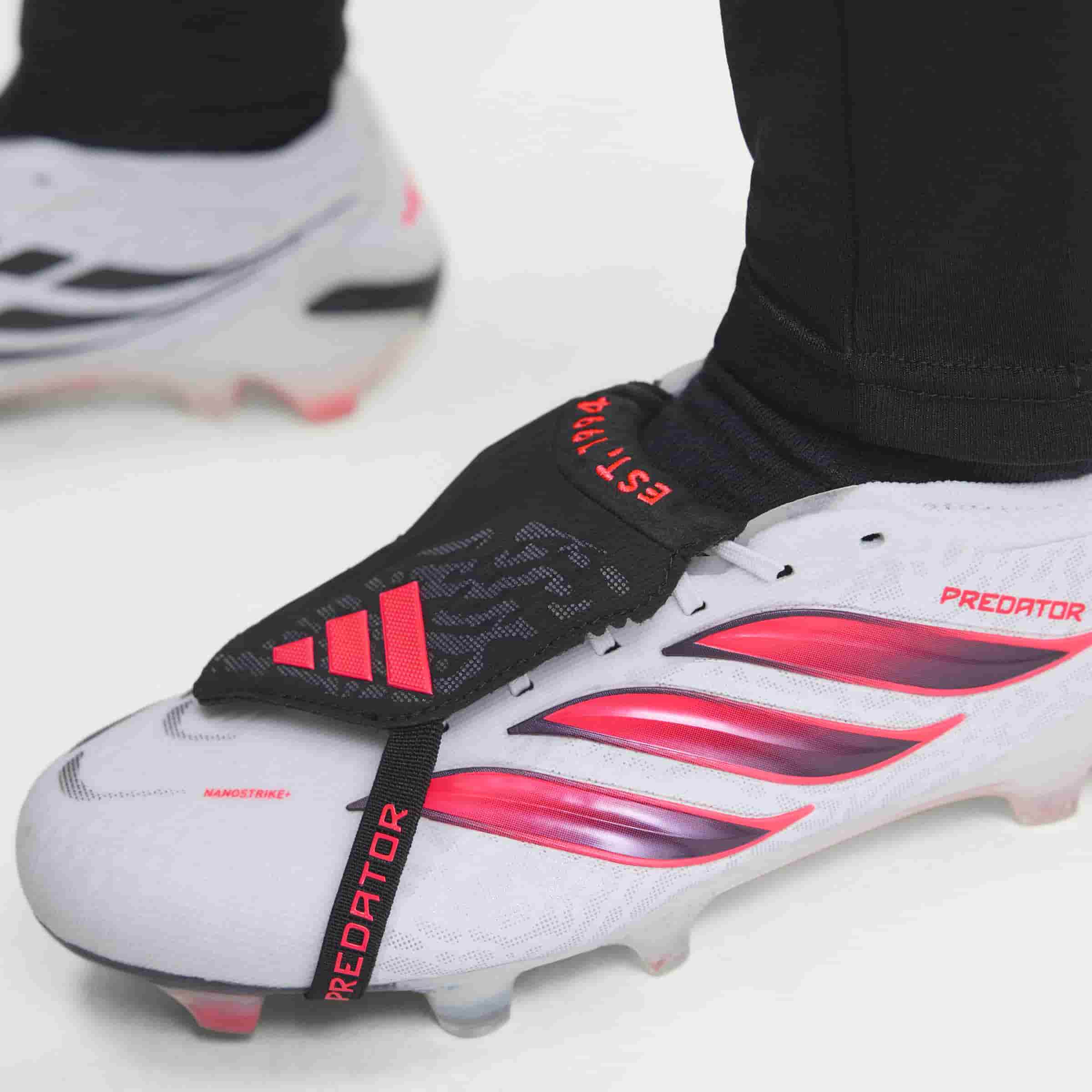 adidas Predator Elite Fold-Over Tongue FG soccer cleats in white, pink and black with firm-ground outsole