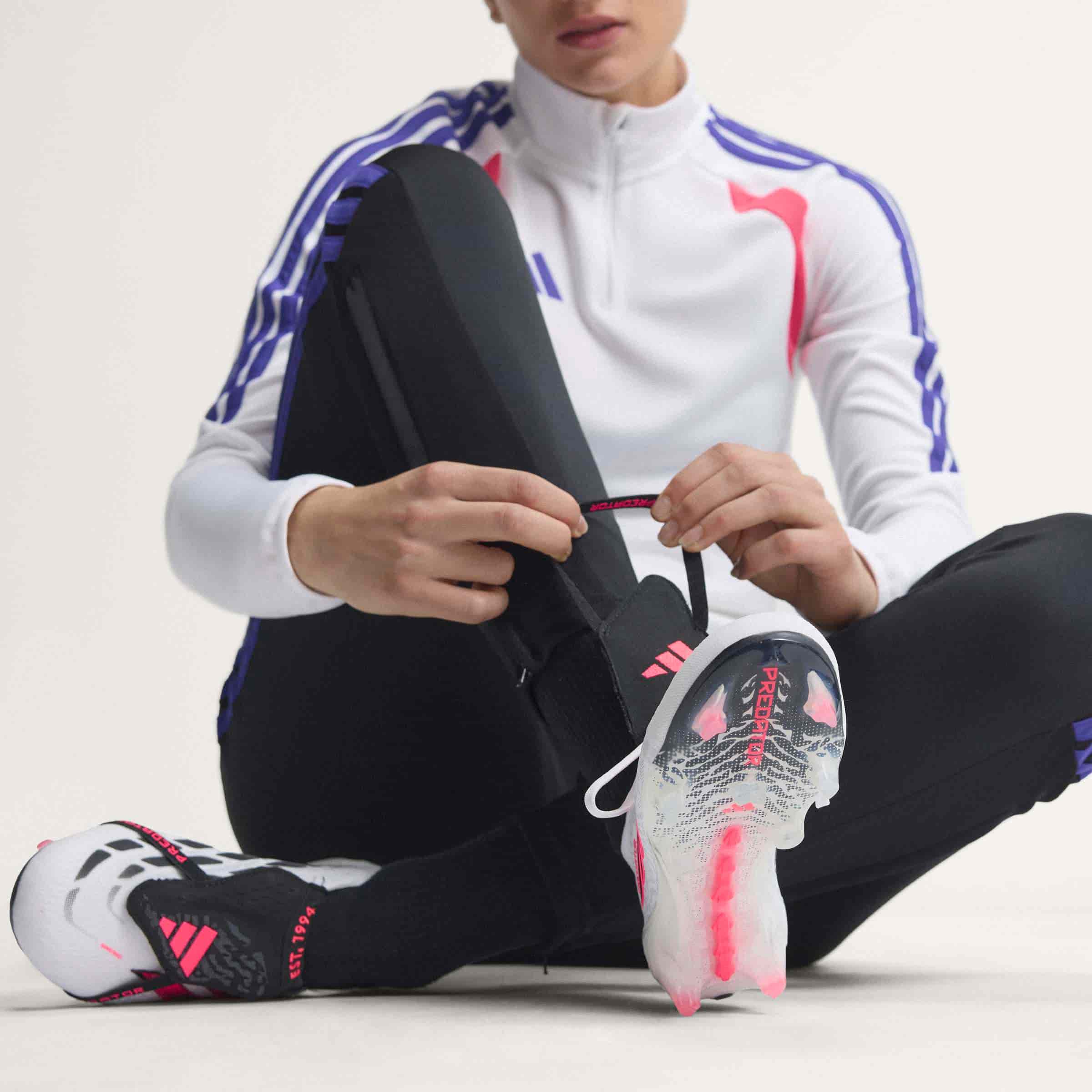 adidas Predator Elite Fold-Over Tongue FG soccer cleats in white, pink and black with firm-ground outsole