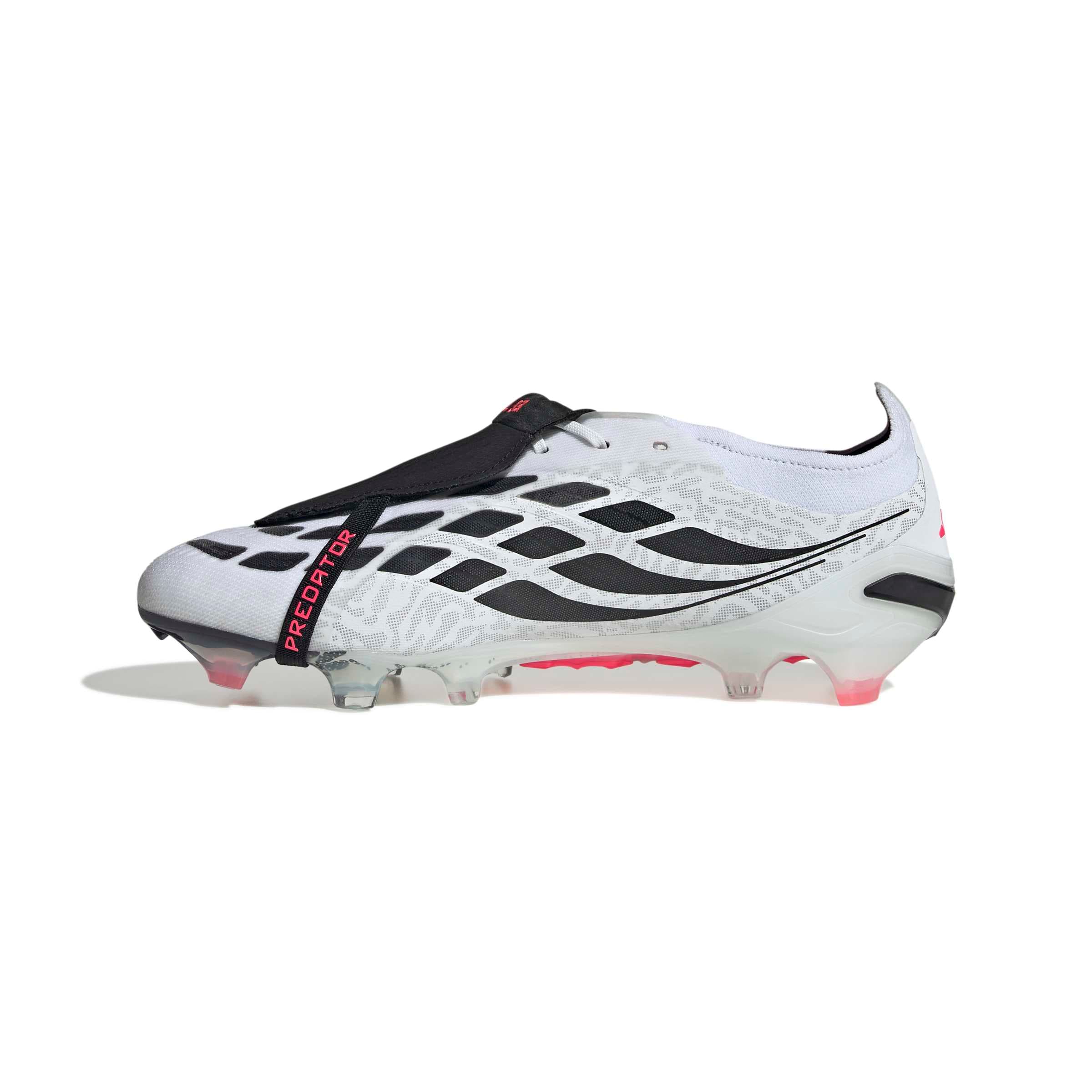 adidas Predator Elite Fold-Over Tongue FG soccer cleats in white, pink and black with firm-ground outsole