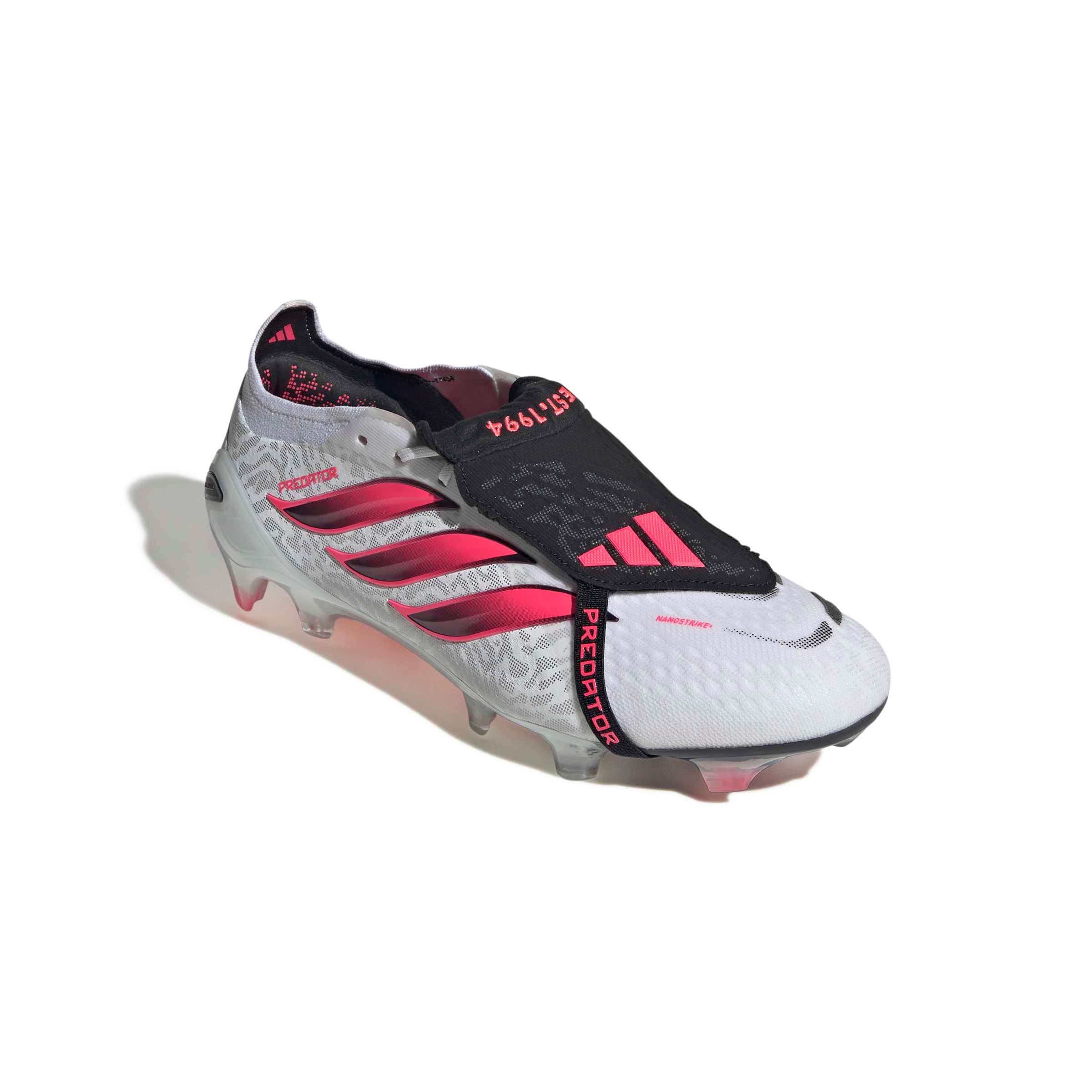 adidas Predator Elite Fold-Over Tongue FG soccer cleats in white, pink and black with firm-ground outsole