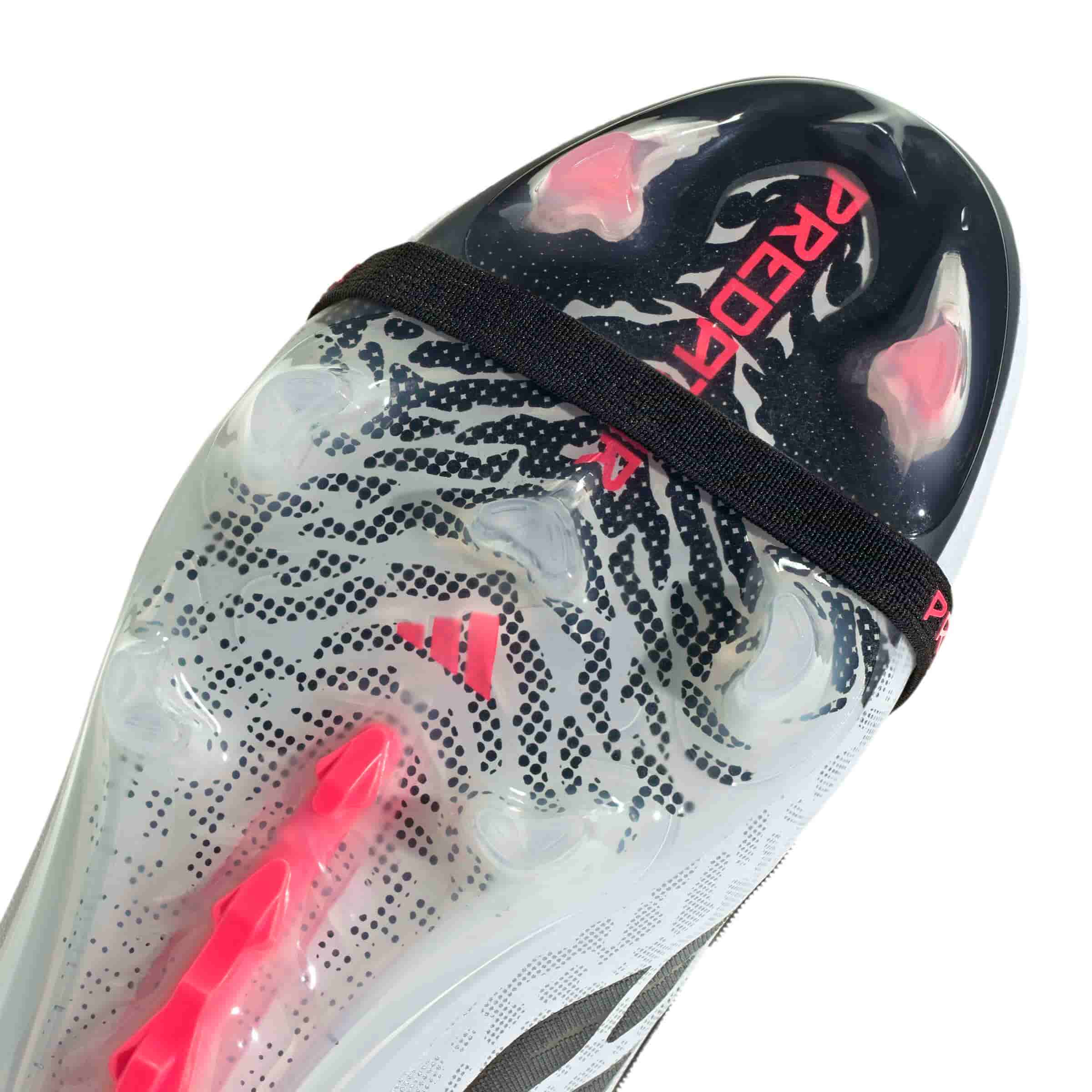adidas Predator Elite Fold-Over Tongue FG soccer cleats in white, pink and black with firm-ground outsole
