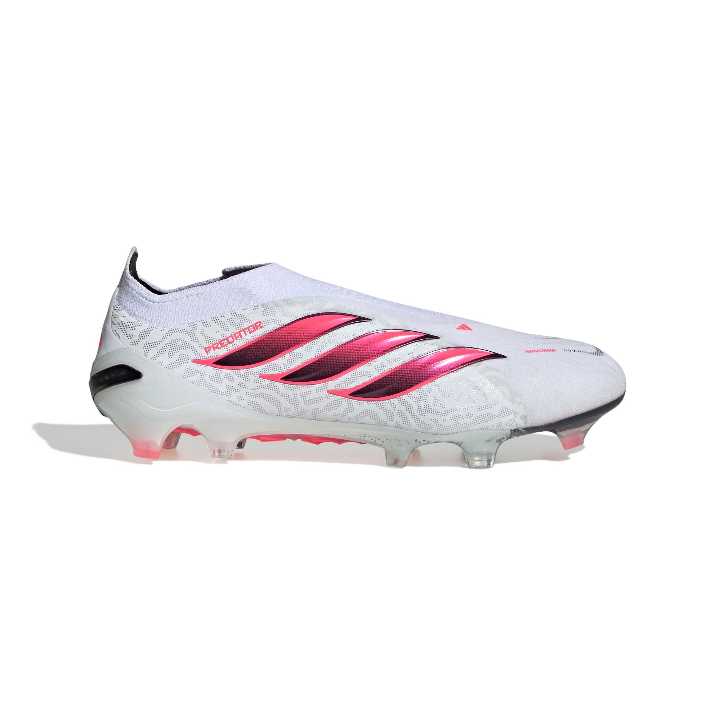 adidas Predator Elite Laceless FG soccer cleats in white, pink and black with firm-ground outsole