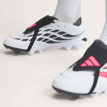 adidas Predator League Fold-Over Tongue FG soccer cleats in white, pink and black with classic fold-over tongue