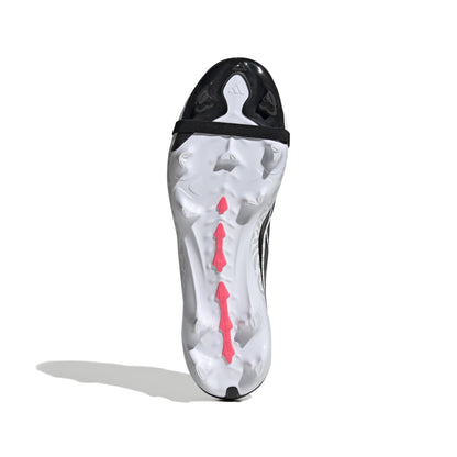 adidas Predator League Fold-Over Tongue FG soccer cleats in white, pink and black with classic fold-over tongue