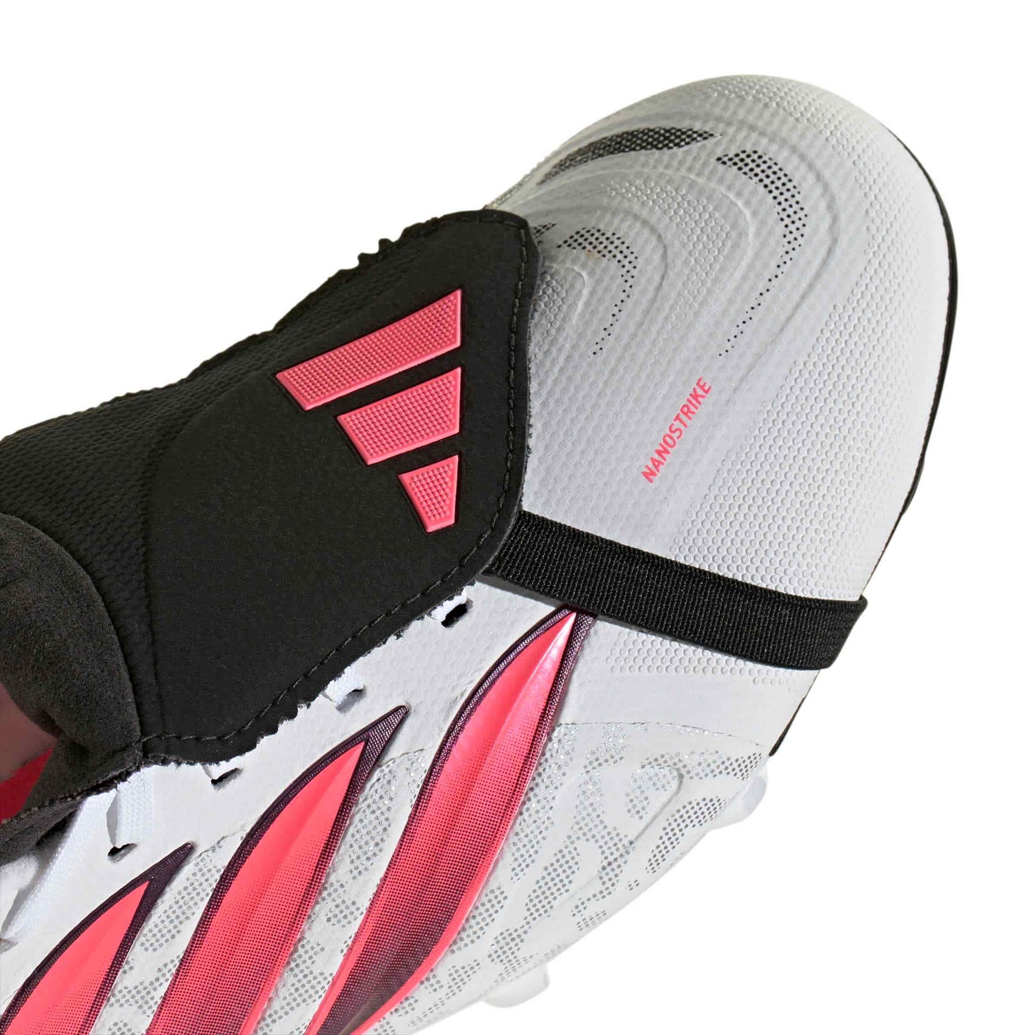 adidas Predator League Fold-Over Tongue FG soccer cleats in white, pink and black with classic fold-over tongue