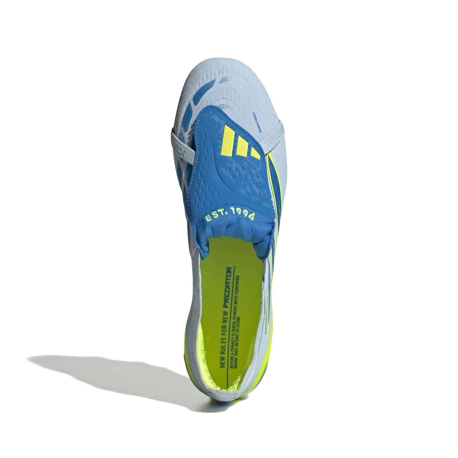 adidas Predator Elite Fold-Over Tongue FG top angle fold-over tongue white blue yellow