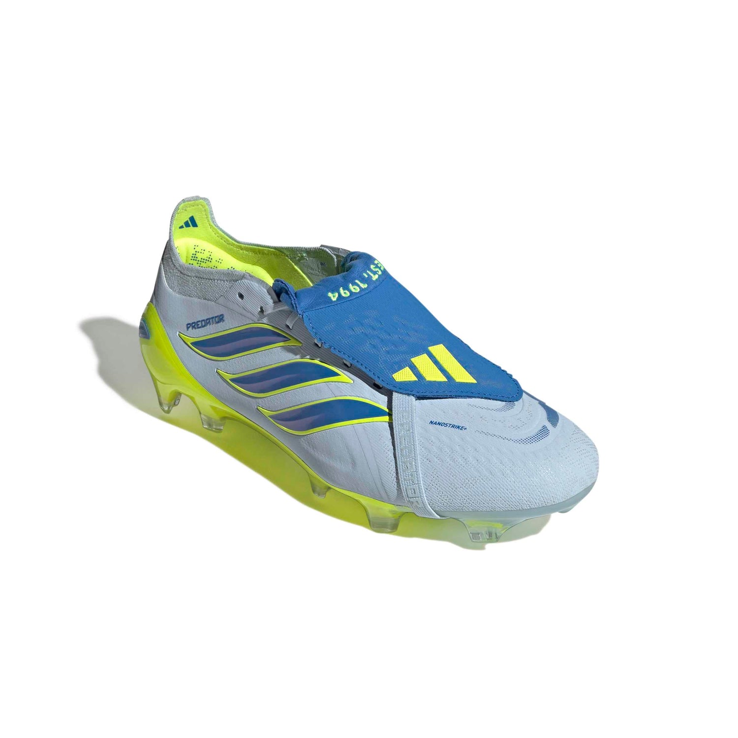 adidas Predator Elite Fold-Over Tongue FG white blue yellow lateral angle