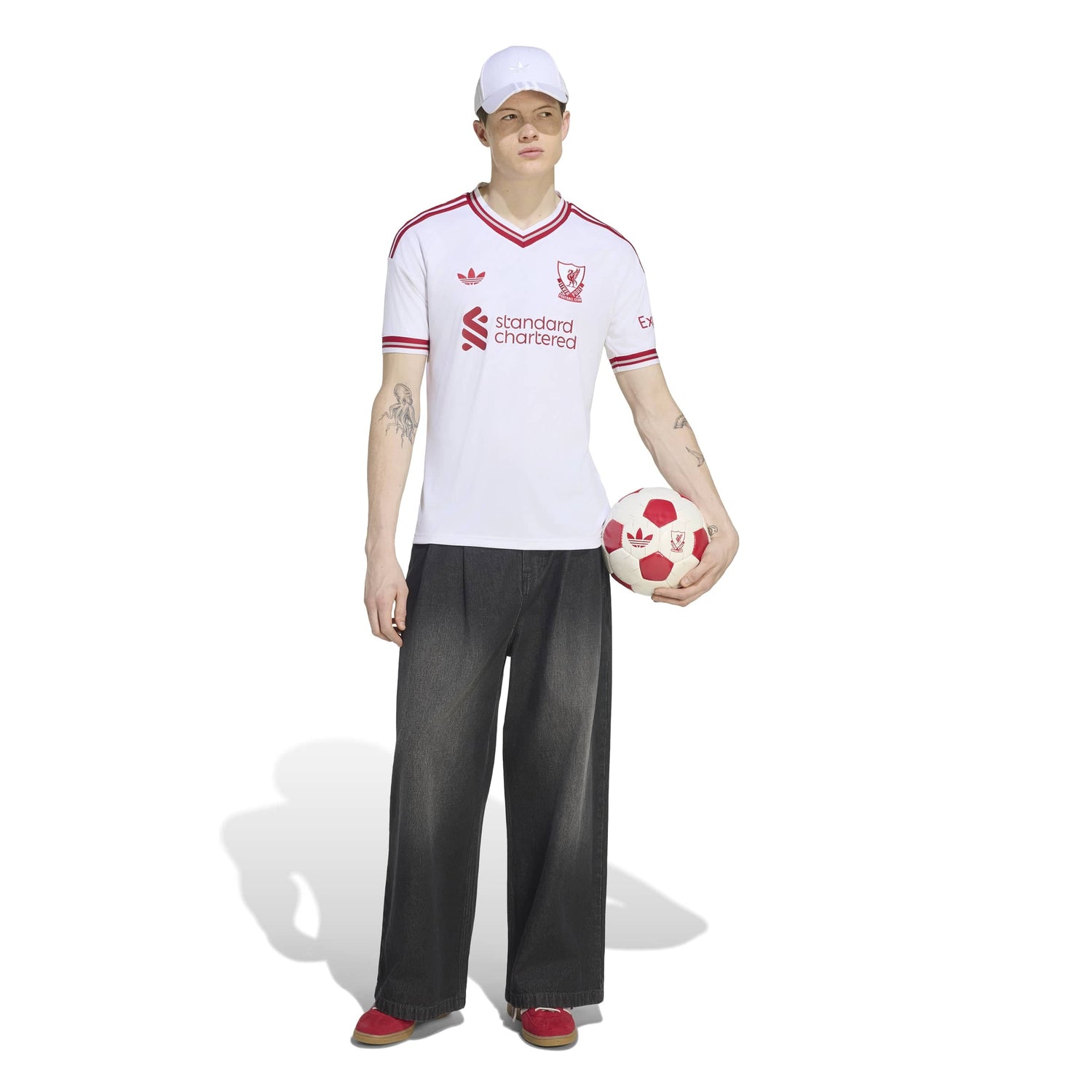 Liverpool FC 26/27 Away Jersey in white with red details, V-neck, club crest and adidas CLIMACOOL technology