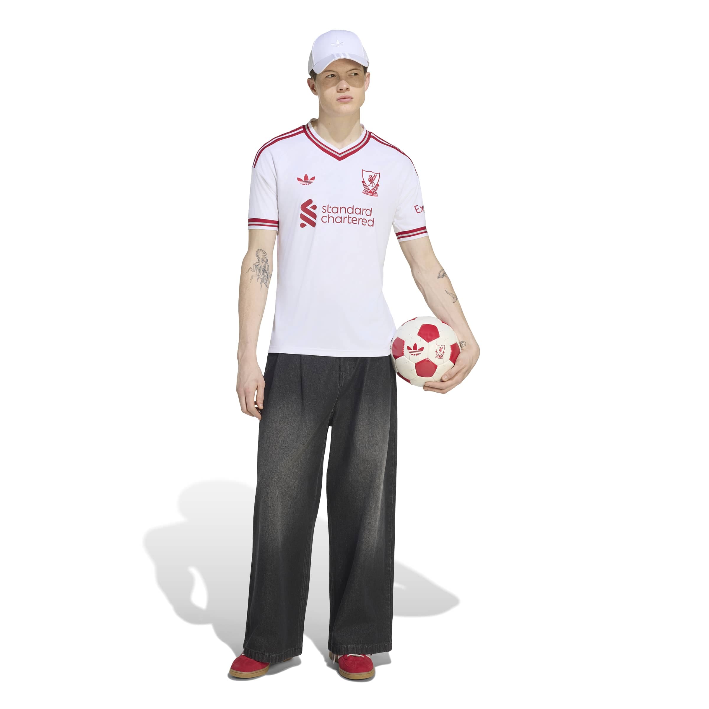 Liverpool FC 26/27 Away Jersey in white with red details, V-neck, club crest and adidas CLIMACOOL technology