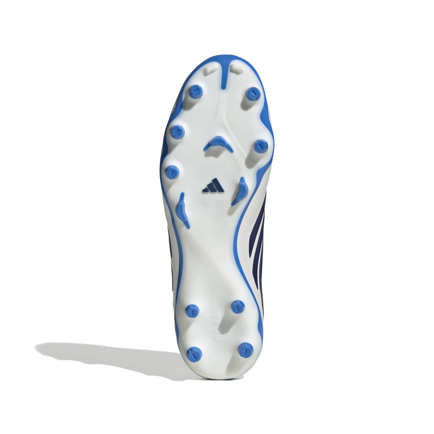 adidas Copa Pure IV League FG soccer cleats in white, blue and silver with firm-ground outsole