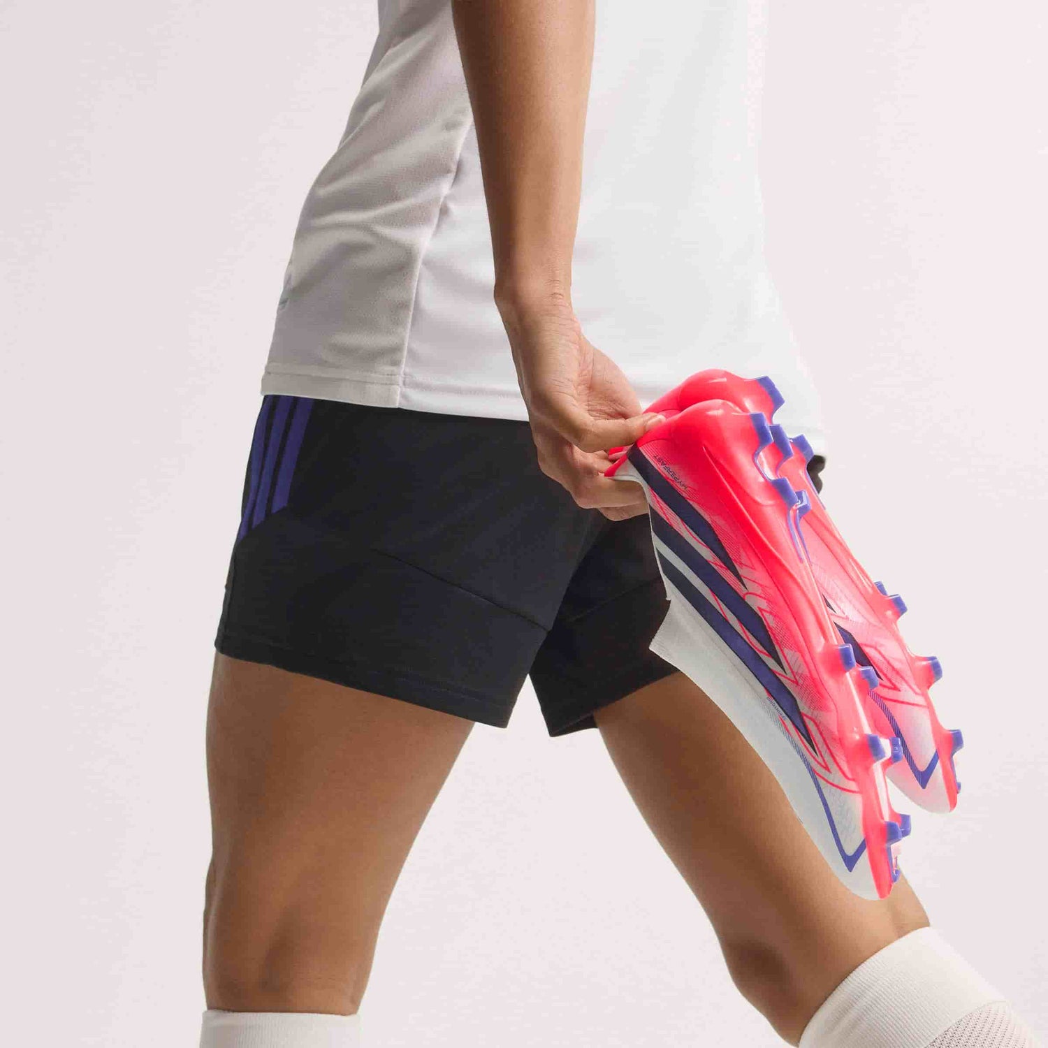 adidas F50 Hyperfast League Laceless FG soccer cleats in silver, navy and pink with firm-ground outsole