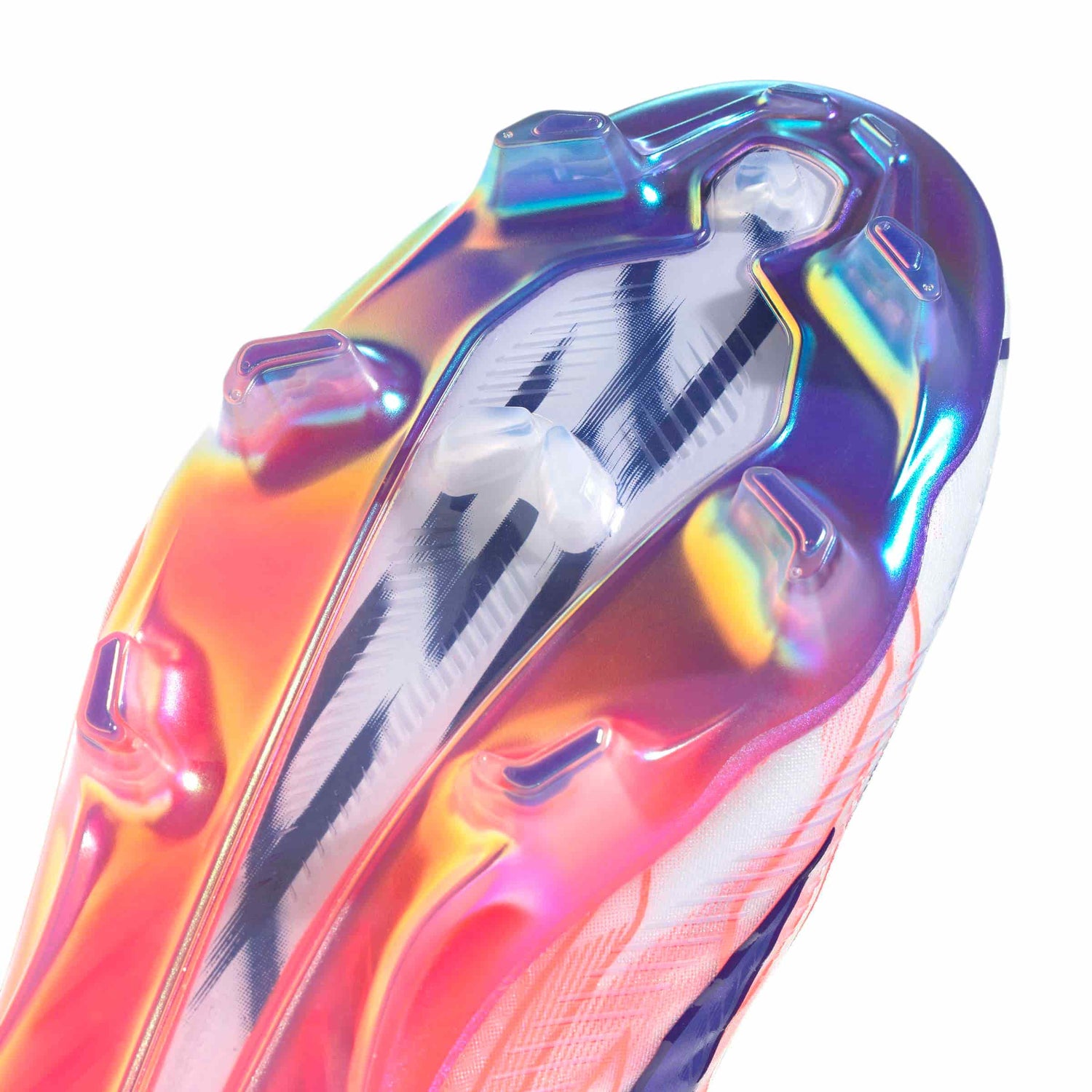 adidas F50 Hyperfast Elite FG soccer cleat in silver, navy and pink with firm-ground outsole