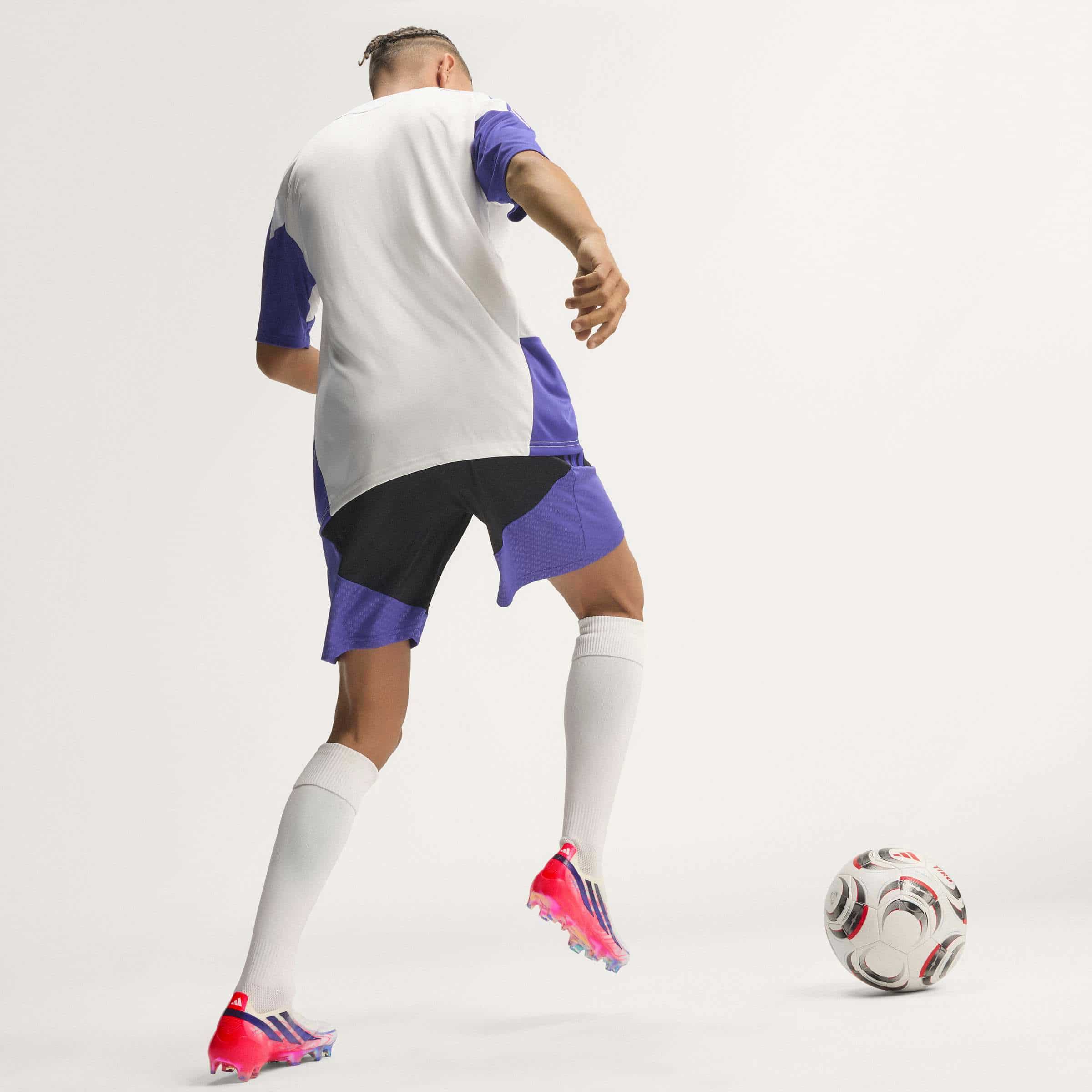 adidas F50 Hyperfast Elite Laceless FG soccer cleats in pink, white and navy with laceless HALOSKIN+ upper