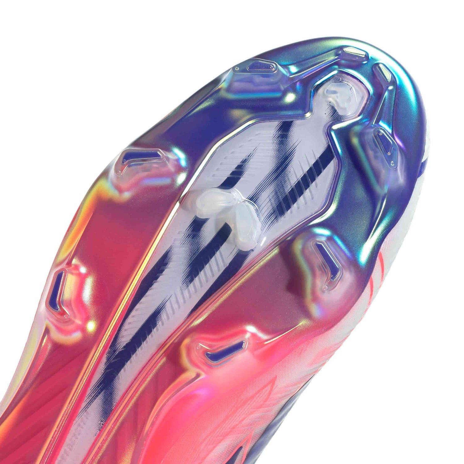 adidas F50 Hyperfast Elite Laceless FG soccer cleats in pink, white and navy with laceless HALOSKIN+ upper