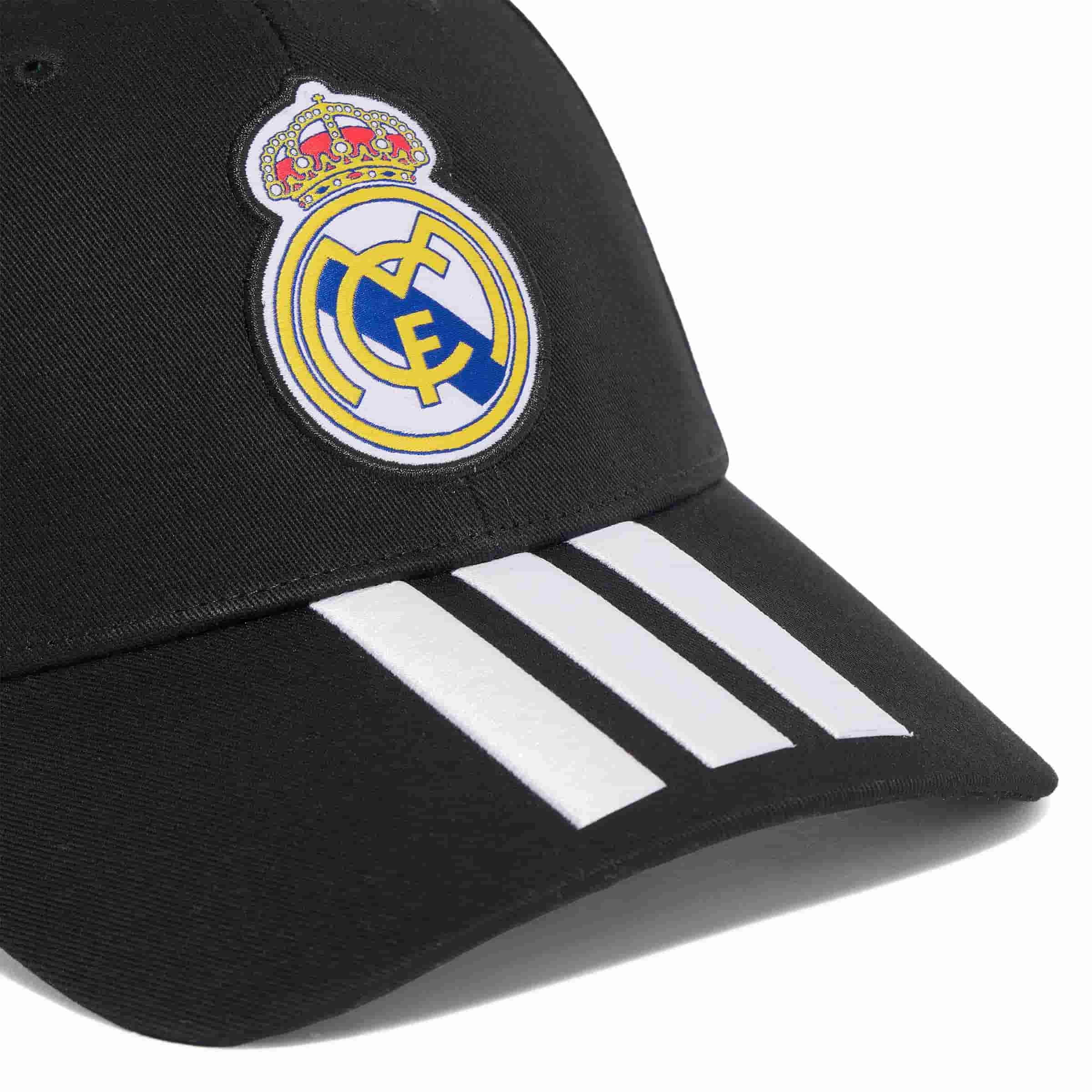 Real Madrid Baseball Cap front view showing woven crest and curved brim