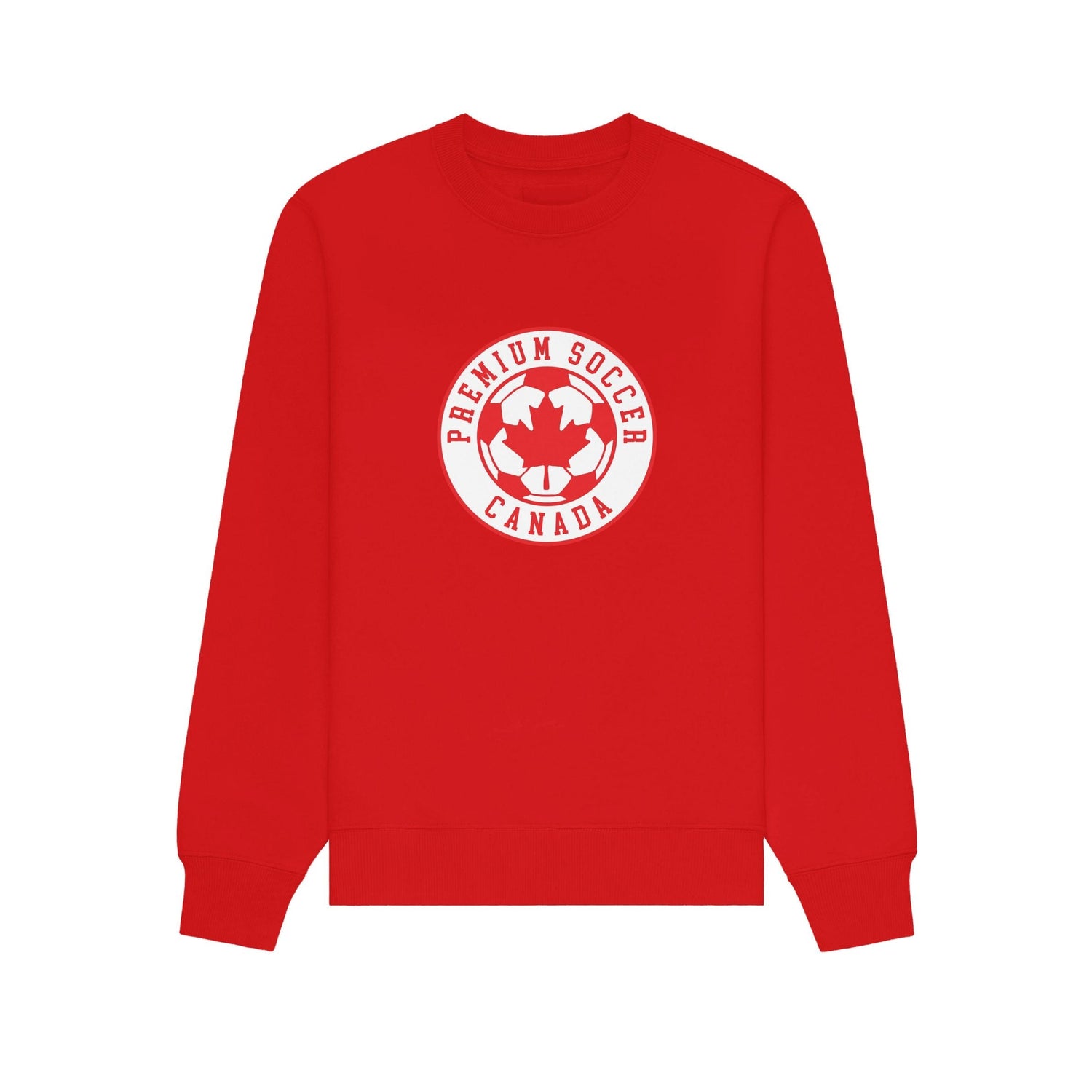 Premium Soccer Old School Crewneck in red with vintage Canada-inspired graphic