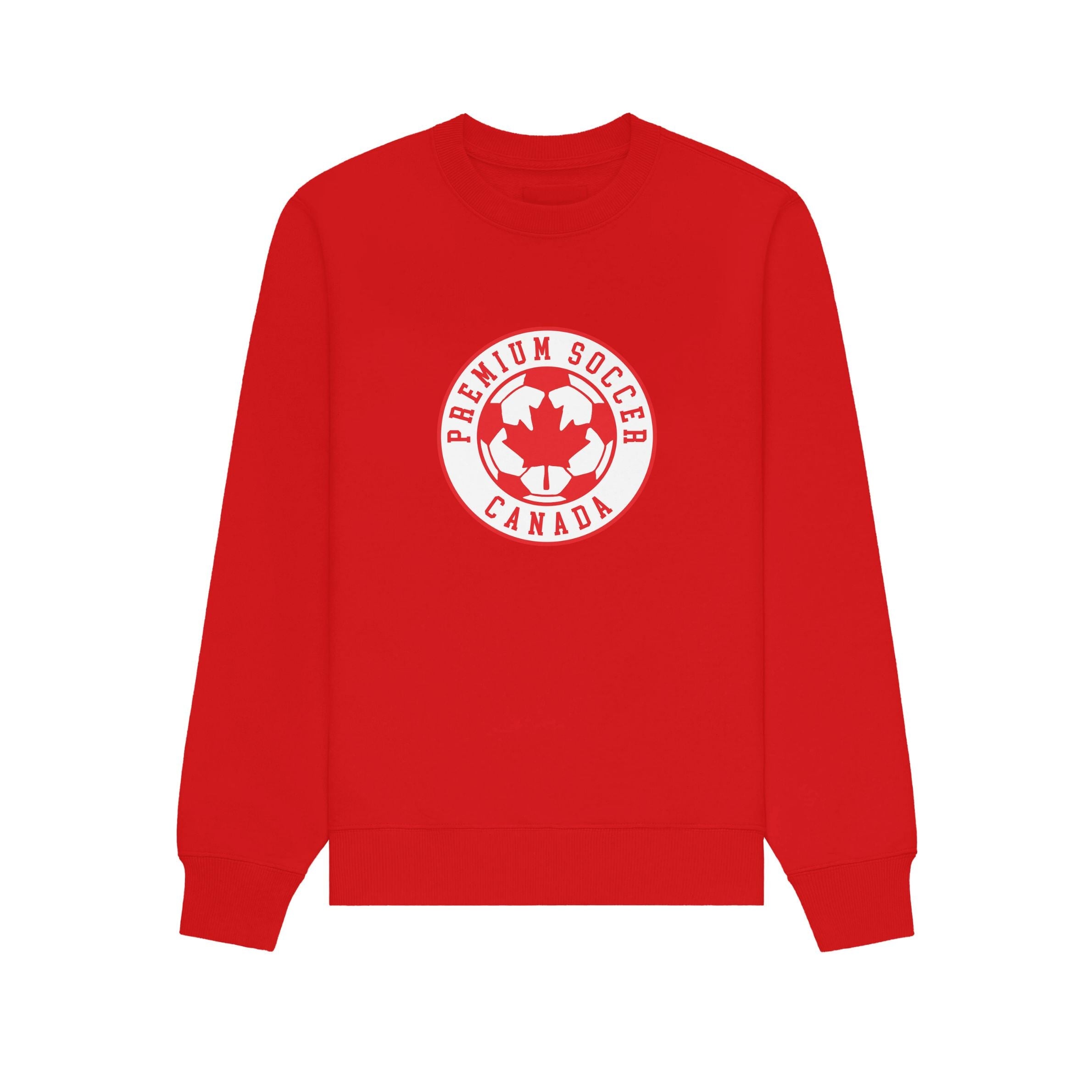 Premium Soccer Old School Crewneck in red with vintage Canada-inspired graphic