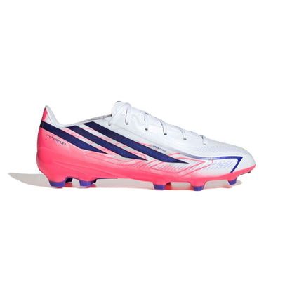 adidas F50 Hyperfast League FG soccer cleats in white, pink and navy with firm-ground outsole