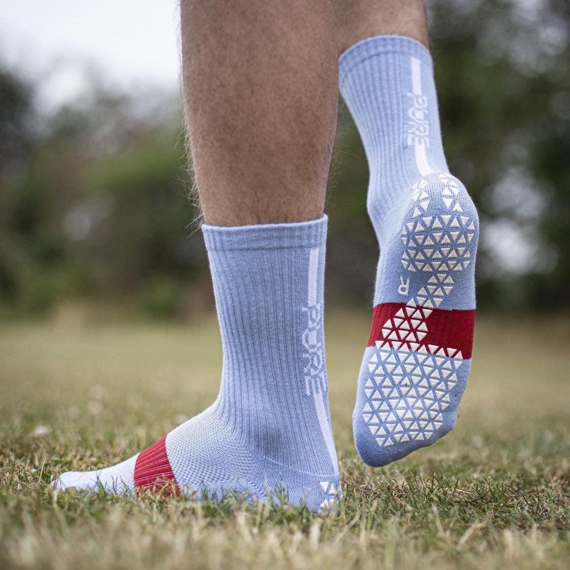 Pure Athlete Grip Socks Soccer - Non Slip Padded Gripper Crew Sock  Accessories (X-Large, Black-Grey) 